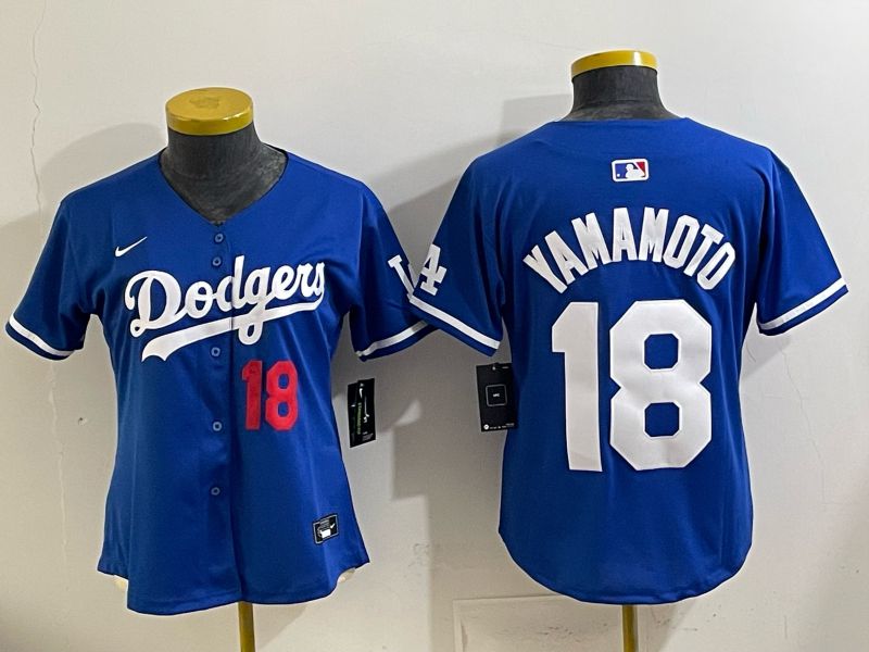 Youth 2025 Los Angeles Dodgers #18 Yamamoto Blue Game Nike MLB Jersey style 0019->youth mlb jersey->Youth Jersey